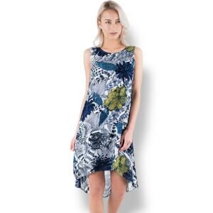 Desigual Sleeveless Floral Print Blue A-Line Dress Women's 44 US 12 Art to Wear